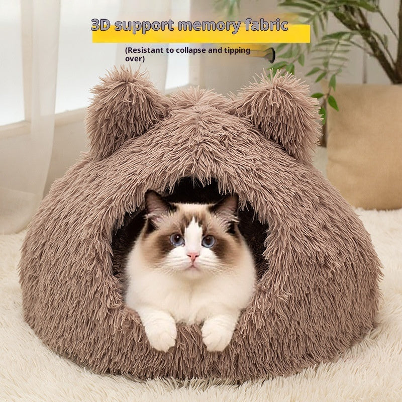Large Cat Nest Semi - closed Warm Plush Kennel - 0 - CJ