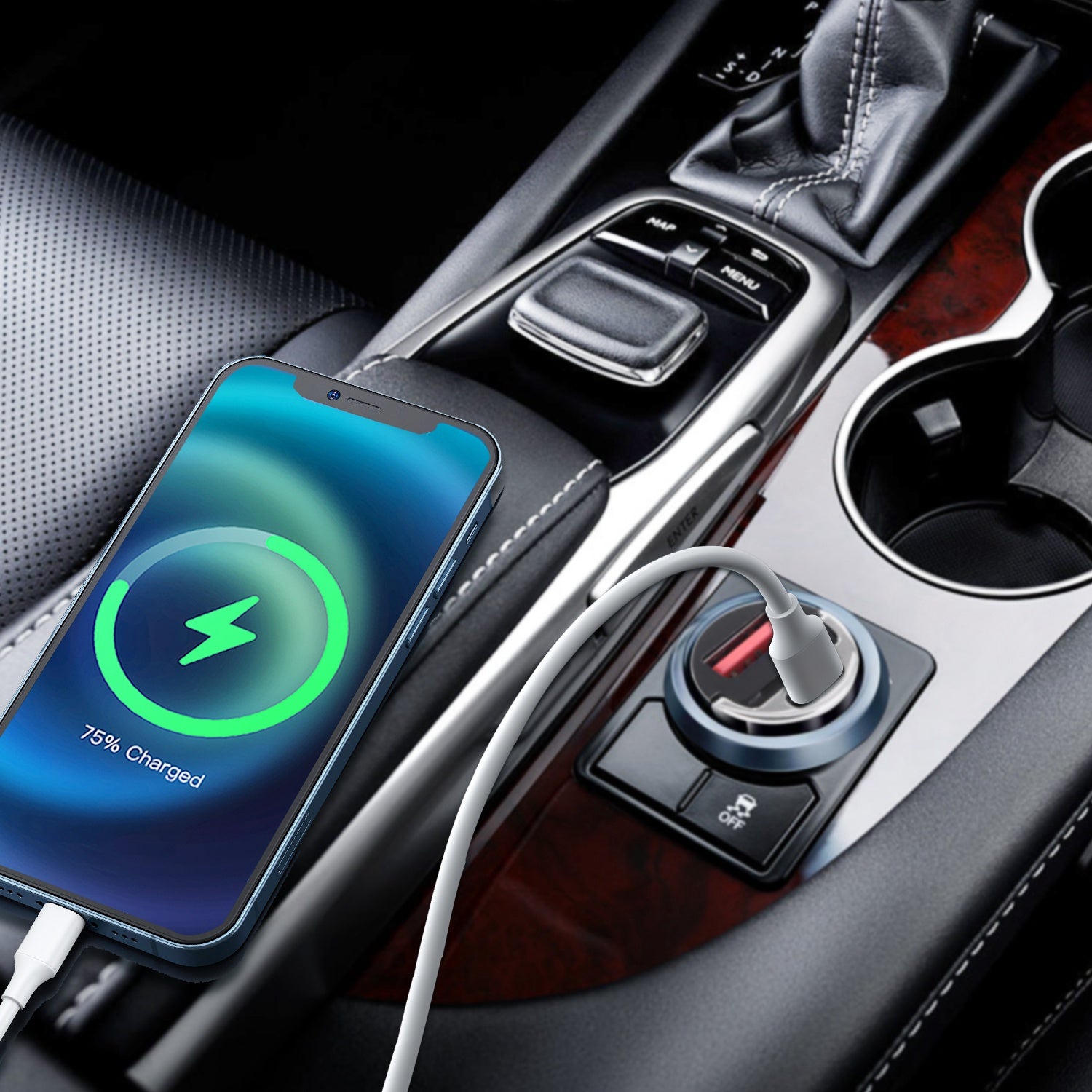 2Pcs 1,00W USB TypeC Car Charger QC4.0 PD3.0 USB Fast Charging Adapter Dual Port Car Cigarette Lighter Compatible With Phone Pad