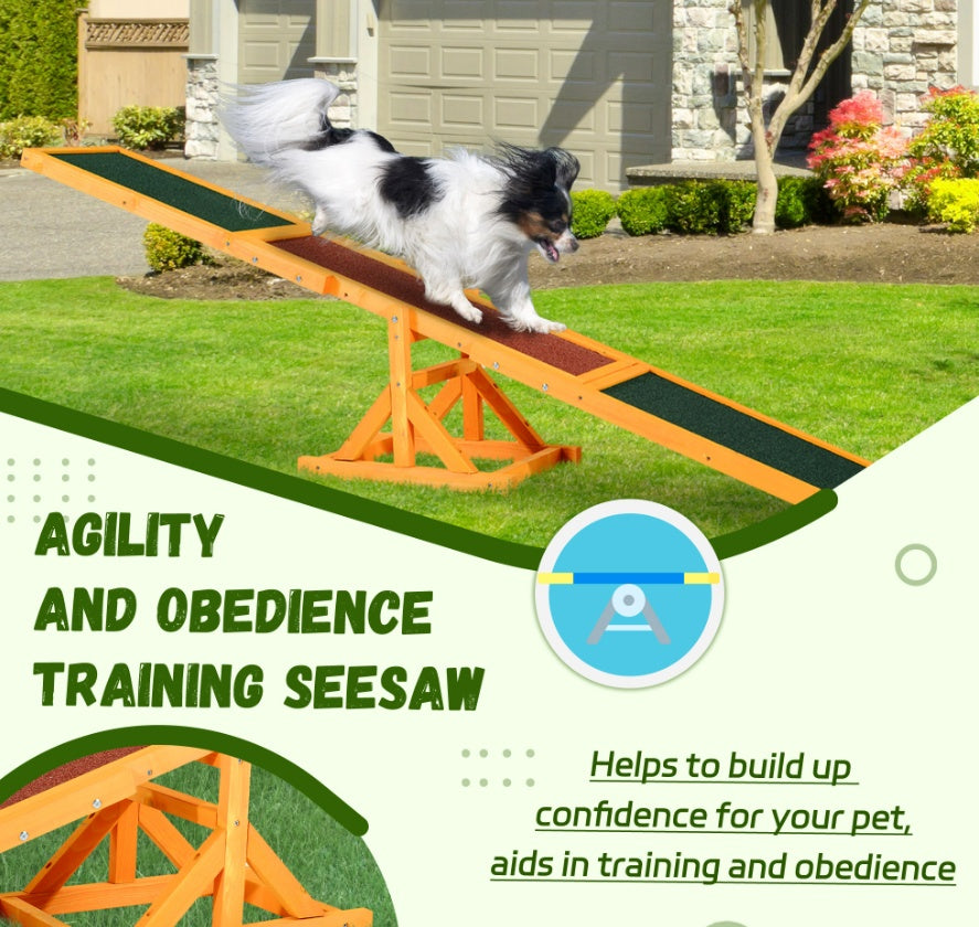 Wooden Dog Agility Seesaw, Training And Exercise Equipment, Weather Resistant, 71  L, Natural - 5 - CJ
