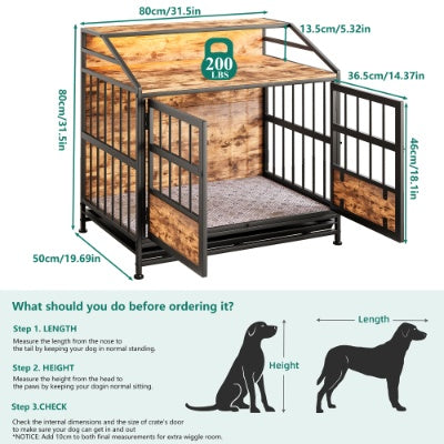 Multi - function Furniture Style Dog Crates With Storage, Dog Crate Furniture Large Wooden Dog Kennel With Double Doors, For Large Medium Dog Indoor, Brown - 5 - CJ