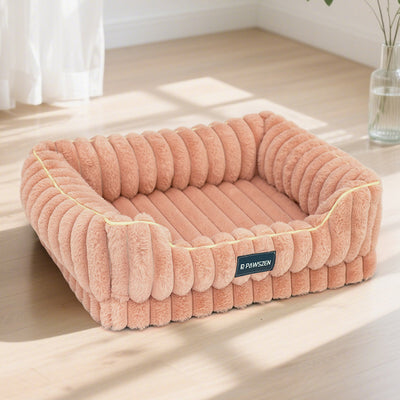 Striped Rabbit Fur Pet Bed Large Square Kennel - 0 - CJ