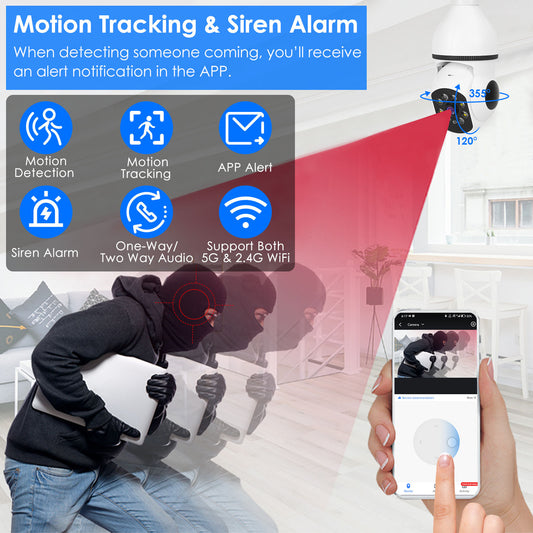 1Pc E27 WiFi Bulb Camera 1080P FHD WiFi IP Pan Tilt Security Surveillance Camera With Two - Way Audio Full Color Night Vision Flood Light Motion Tracking Siren Function APP Control - 5 - CJ