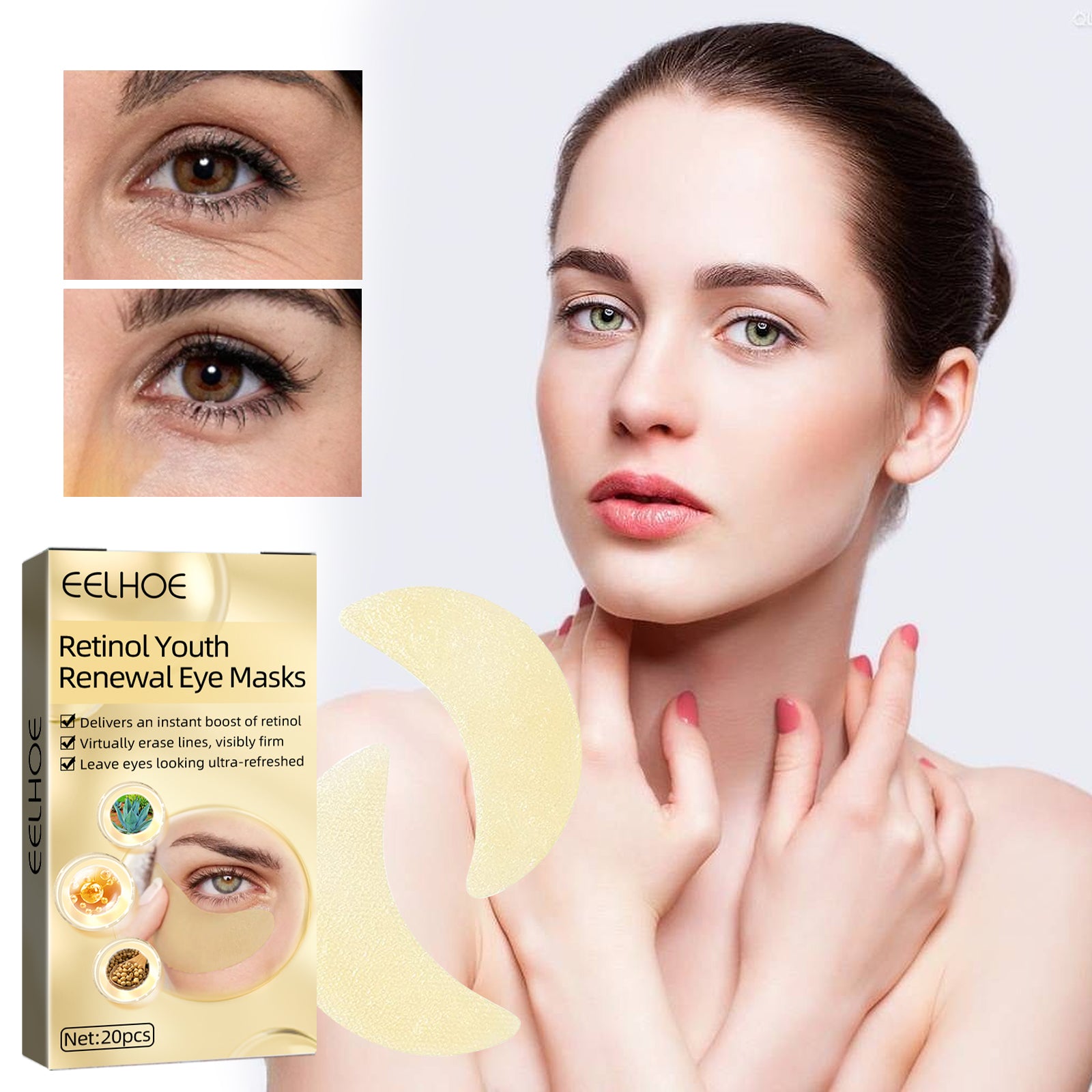 EELHOE Retinol Eye Mask, Lightening And Lifting Fine Lines Around Eyes Repair Dark Circles And Eye Bags Moisturizing Eye Mask - 5 - CJ