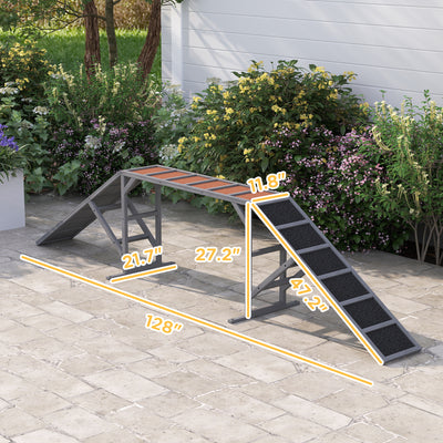 Dog Agility Equipment Ramp With Safety Bar, Non - slip Surface, For Walk And Pause Training, Gray - 5 - CJ