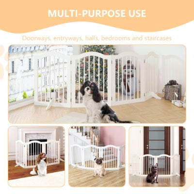 27.6 Height Tall Freestanding Pet Gate, 4 Panels Foldable Dog Gate, Solid Wood Folding Safety Fence Wooden Dog Gate With 2 Pcs Support Feet Ideal For Stairs, Doorways, Halls, Kitchens, Heavy Duty Gat - 5 - CJ