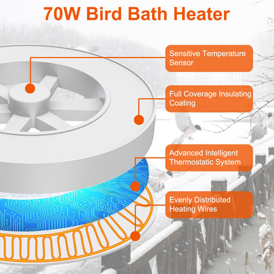 70W Bird Bath Heater For Outdoors Winter Heated Bird Bath Deicer Waterproof Aluminum Alloy Water Heater With Thermostat Auto Shutdown For Yard Patio Farm - 5 - cjdroshippping