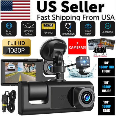 Car Dual Lens Dash Cam HD 1080P Front Rear Inside Video Recorder Camera G - Sensor - 5 - CJ - Default Title - CJCZ245642001AZ
