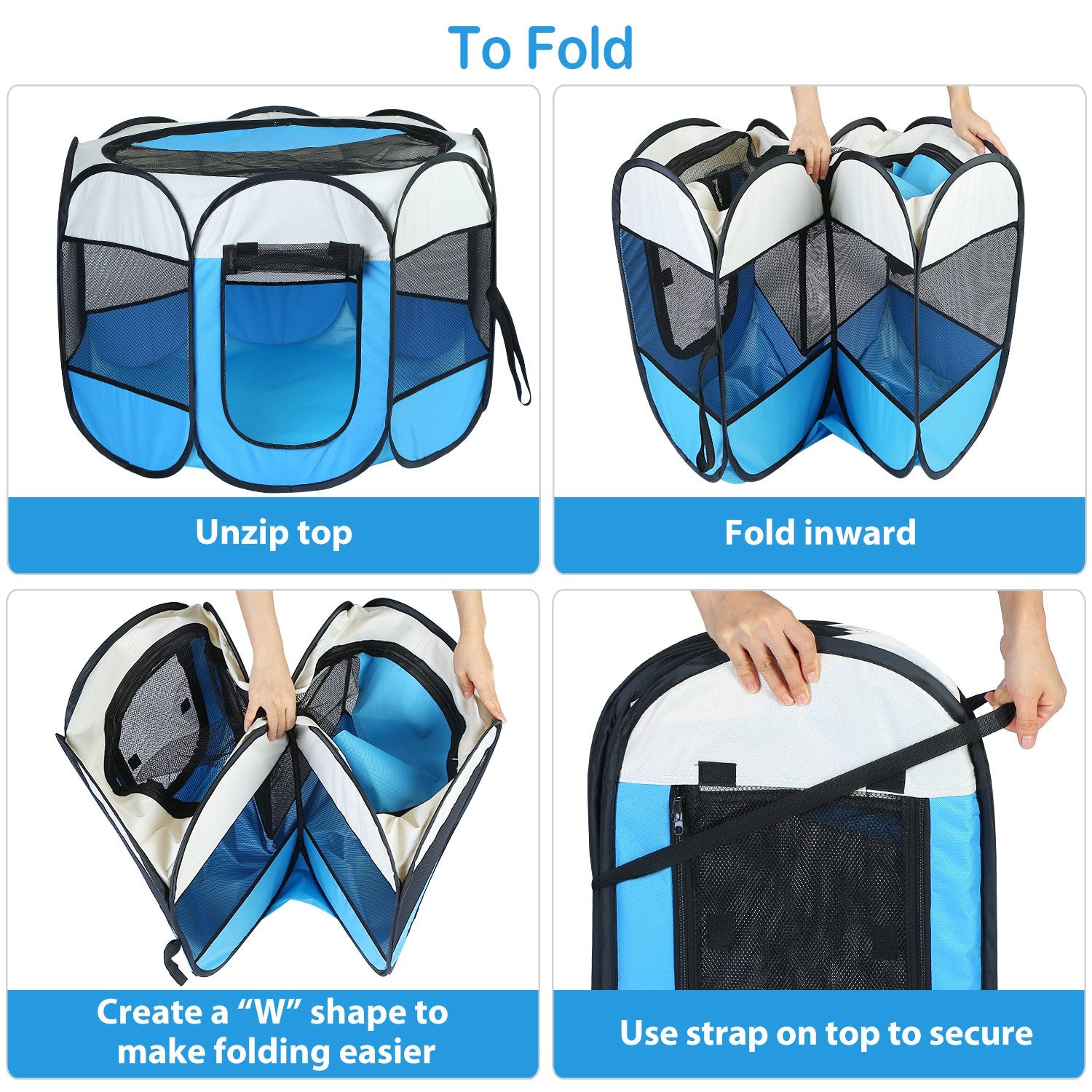 Pink - Blue Options - 1Pc Portable Foldable Pet Tent Exercise Pen Kennel Removable Zipper Top And Bottom Water Resistant Indoor Outdoor Use For Dogs Cats Other Pets - 5 - CJ
