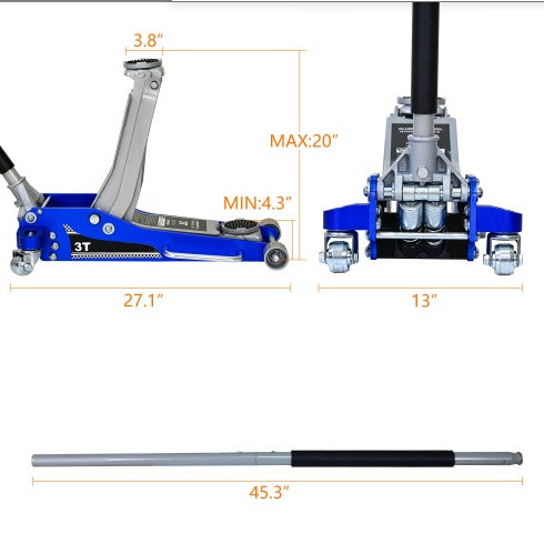 3T Aluminum Iron Horizontal Jack