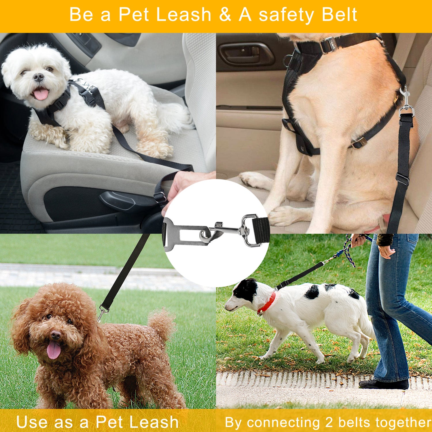 2Pcs Pet Dog Seat Belt Leash Adjustable Pet Dog Cat Safety Leads Harness Car Vehicle Nylon Fabric Seatbelt Strap - 5 - CJ