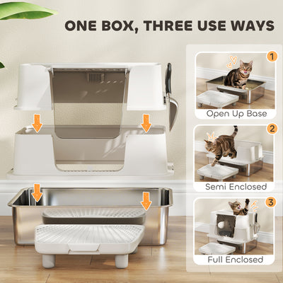 XL Stainless Steel Litter Box w/ 100° Flip Top, Scoop, Step, Top & Side Entry Enclosed Litter Box for Big Cats - 5 - CJ