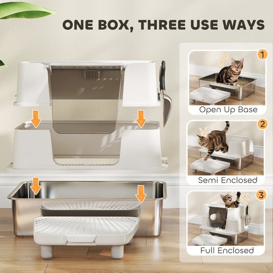XL Stainless Steel Litter Box w/ 100° Flip Top, Scoop, Step, Top & Side Entry Enclosed Litter Box for Big Cats - 5 - CJ