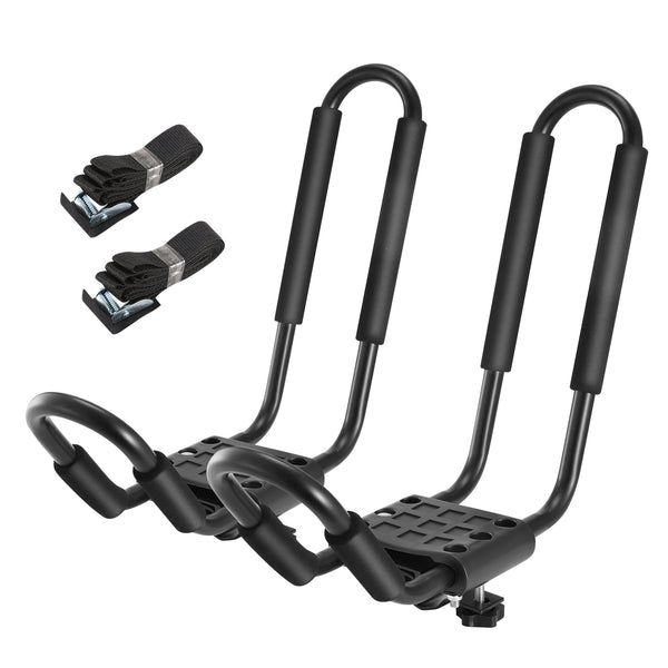 1 Pair Universal J - Bar Kayak Carrier 220LBS Load Heavy Duty Canoe Car Top Mount Carrier Roof Rack With 2Pcs Tie Down Straps - 5 - CJ