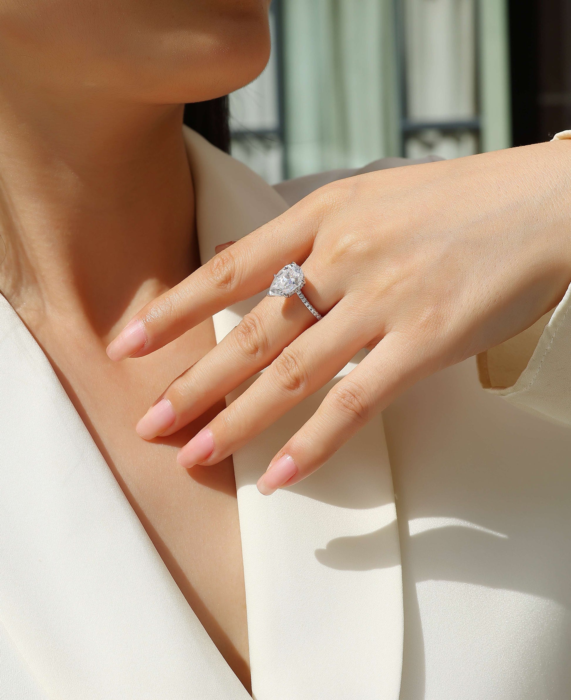 1Light And Shadow - A Fashionable Diamond Jewelry Piece Set With Moissanite S925 Sterling Silver And Platinum Diamond Ring Prohibit TikTok sales