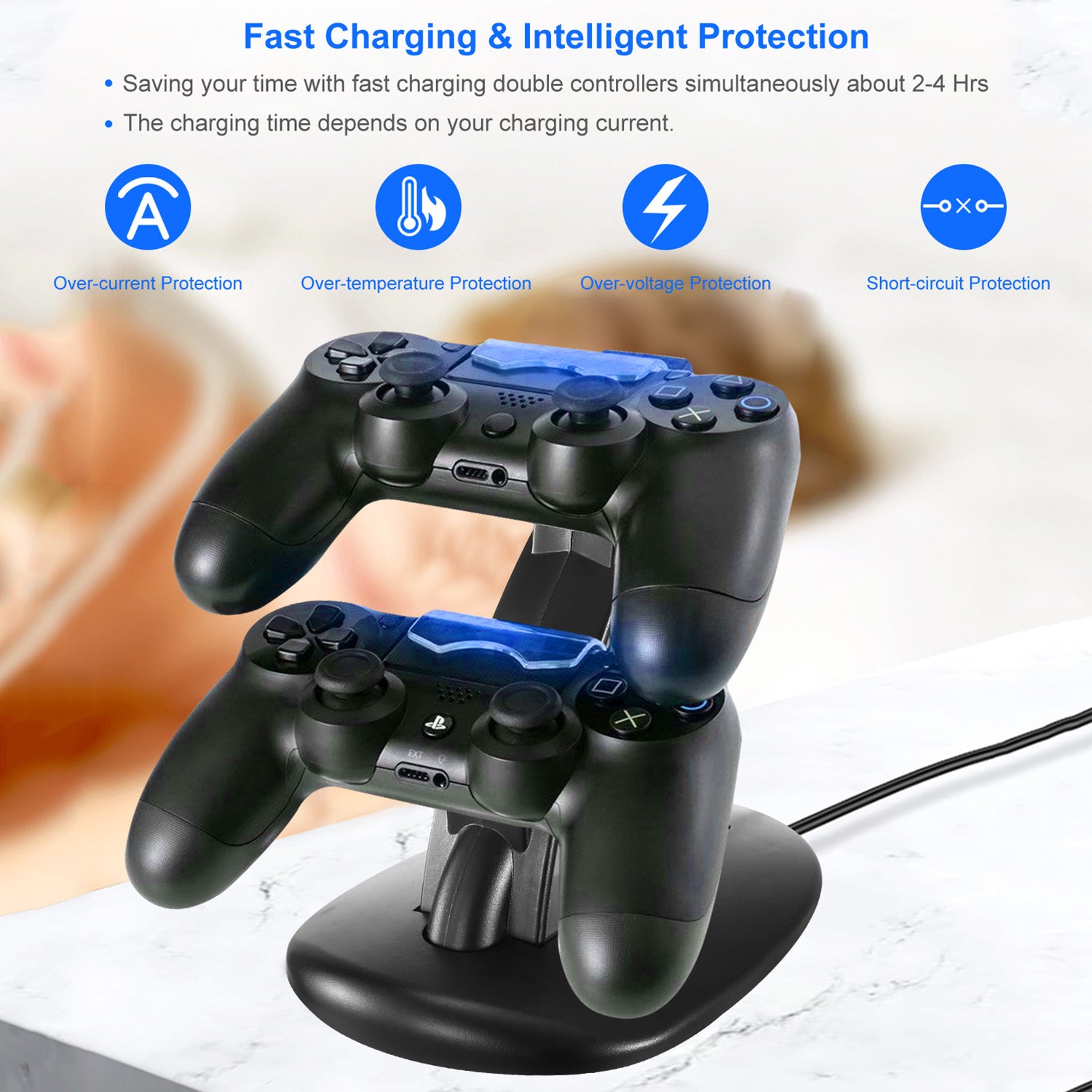 Charging Dock Station Dual Micro USB Charger Stand For PS4 Pro - PS4 Slim Gamepad Controller Handle Charging Station With Blue Indicator Game Lovers - 5 - CJ