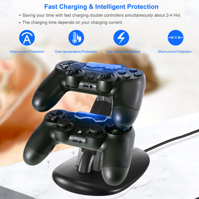 Charging Dock Station Dual Micro USB Charger Stand For PS4 Pro - PS4 Slim Gamepad Controller Handle Charging Station With Blue Indicator Game Lovers - 5 - CJ