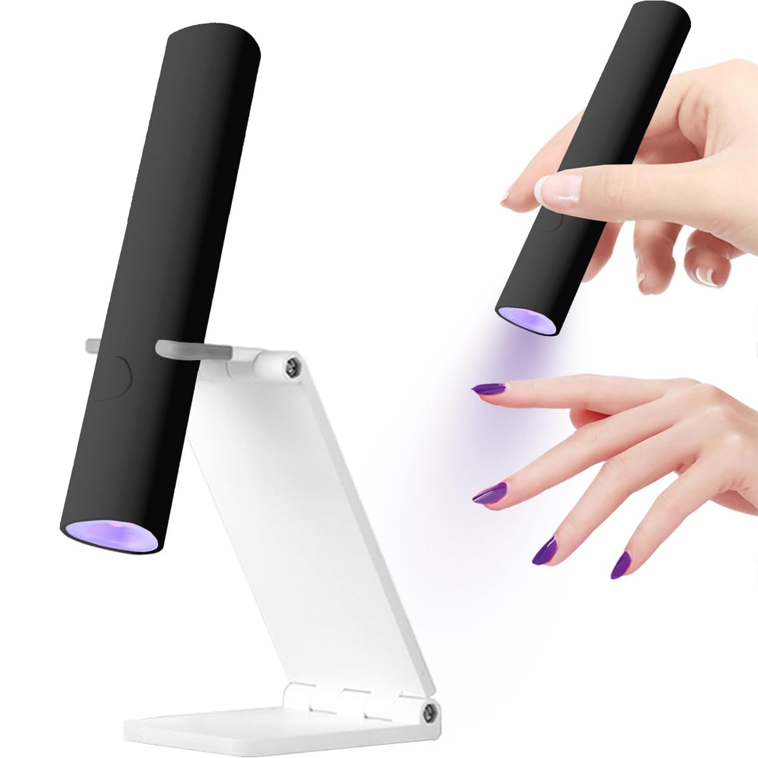 UV Light For Gel Nails, Mini U V LED Nail Lamp Handheld With Stand, Portable Nail Dryer Rechargeable USB Cordless For Fast Drying, Black - 5.0 - CJ