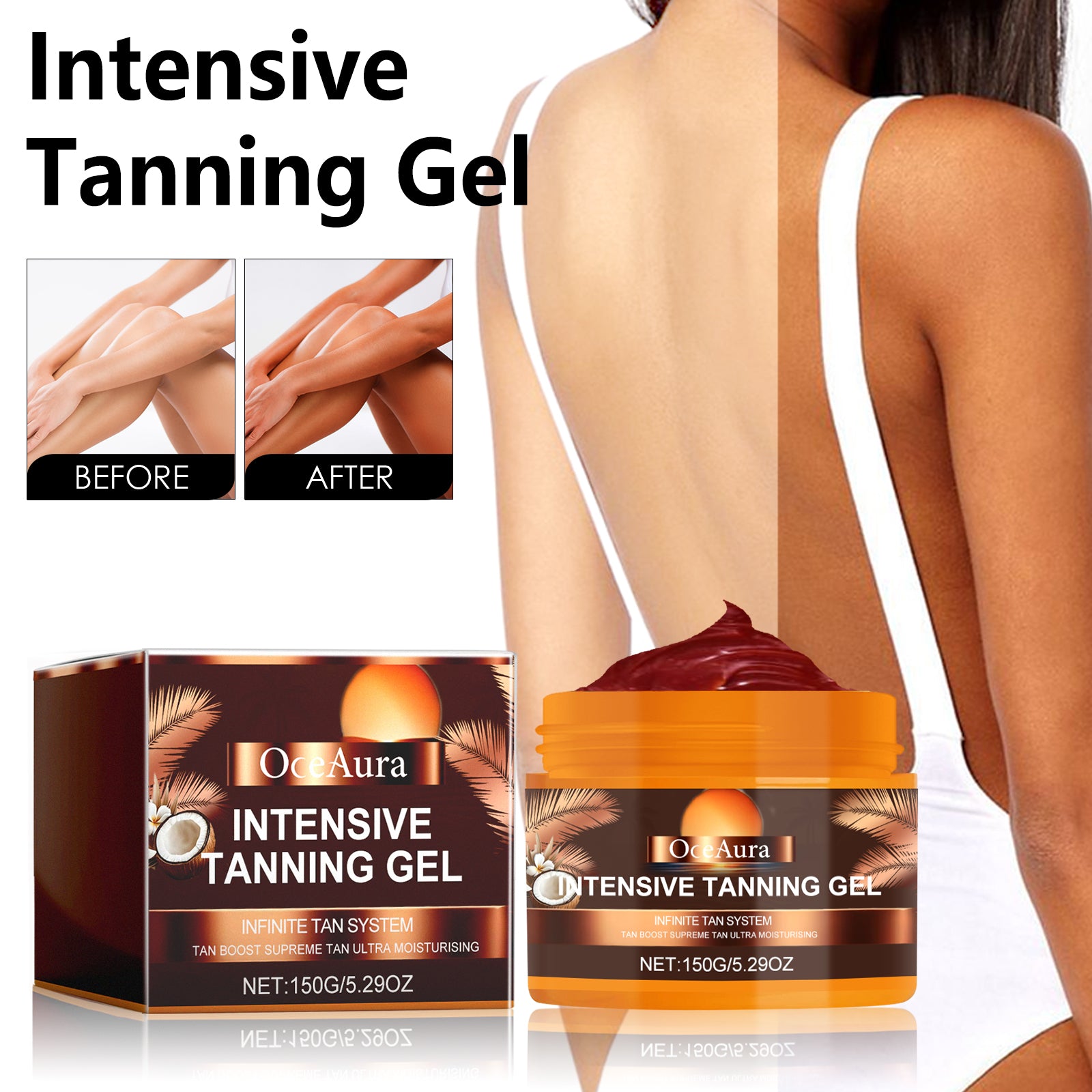 OceAura Intensive Tanning Gel, Sun Free Black Summer Beach Natural Wheat - Colored Moisturizing Body Care - 5 - CJ