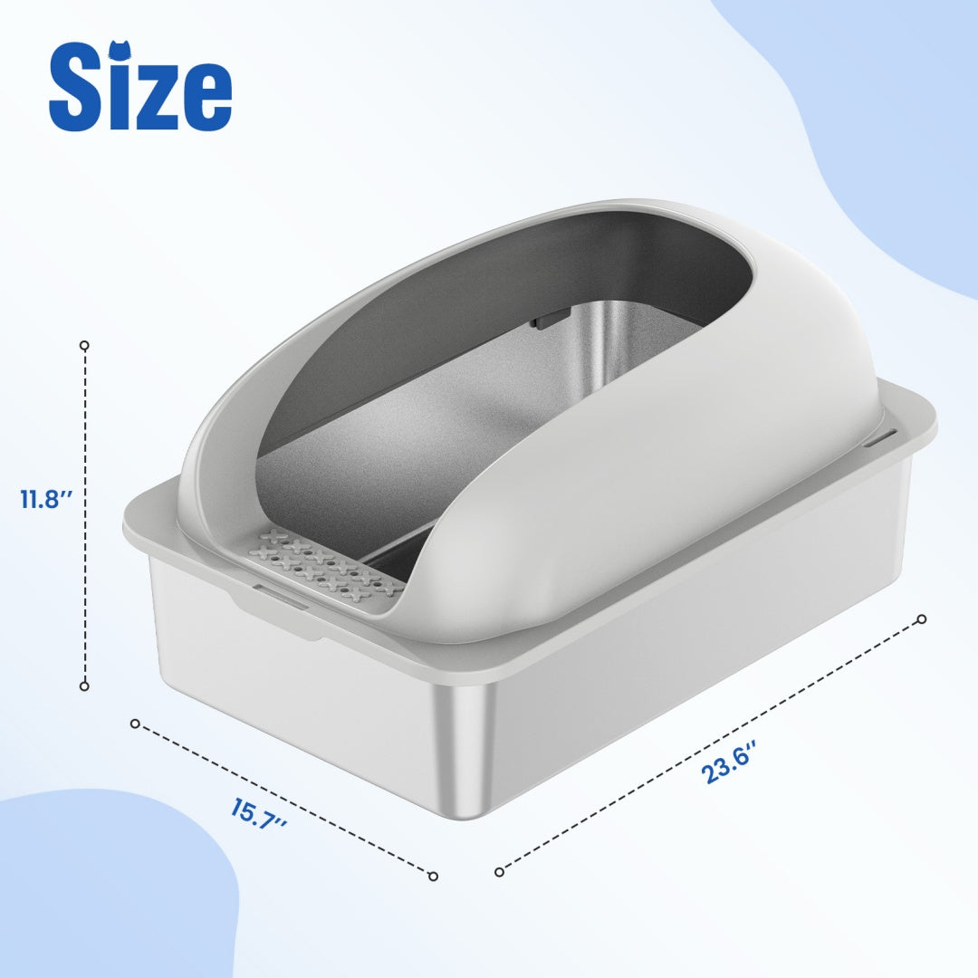 Stainless Steel Cat Litter Box With Lid, Large Cat Litter Box For Big Cats, Scoop And Mat Included - 5 - CJ