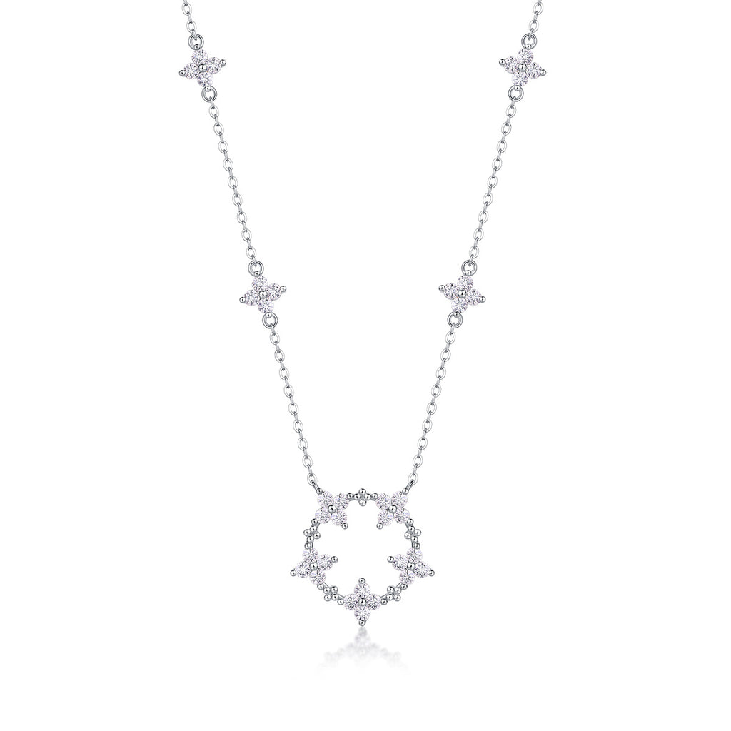 Iris Flower Luxurious Fashion Diamond Pendant Necklace Set With Mosan Diamond Silver Ornaments