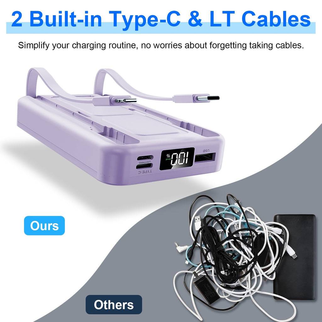 1Pc 3 In 1 10000mAh MagSafe Fast Charging Power Bank PD20W Portable Charger With 2 Built In Cables Stand Fit For IOS Phone 16 15 13 Series And More