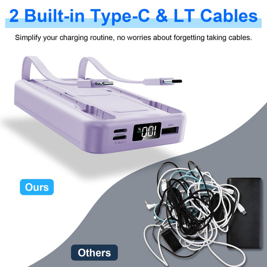 1Pc 3 In 1 10000mAh MagSafe Fast Charging Power Bank PD20W Portable Charger With 2 Built In Cables Stand Fit For IOS Phone 16 15 13 Series And More - 5 - CJ
