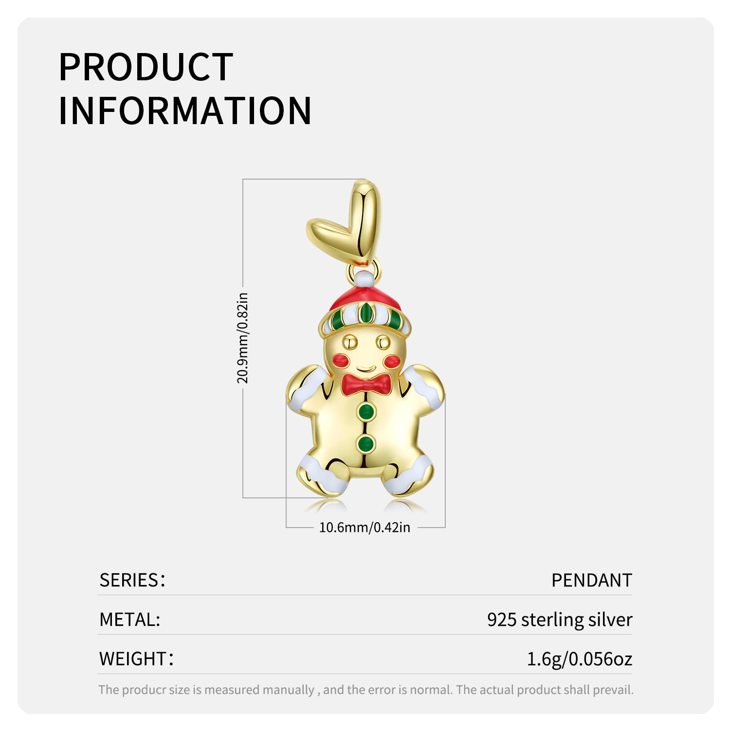 S925 Sterling Silver Electroplated 14k Gold Drip Gum Gingerbread Man Necklace Christmas Jewelry - 4 - CJ