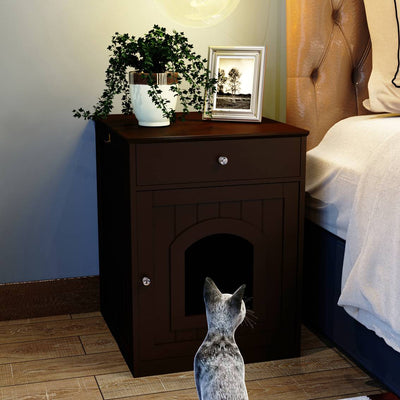 Wooden Pet House Cat Litter Box Enclosure With Drawer, Side Table Indoor Pet Crate - 5 - CJ