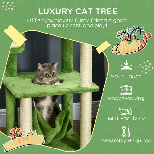 PawHut 56 Cat Tree For Indoor Cats With Hammock, Cat Tower With Scratching Post, Platforms, Play Ball And Anti - tipping Device, For Indoor Cats, Green - 5 - CJ