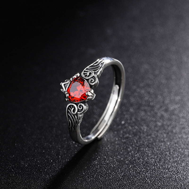 Blue Moonlight Silver Jewelry S925 Sterling Silver Japanese And Korean Trend Angel Wing Crown Ring - 4 - CJ