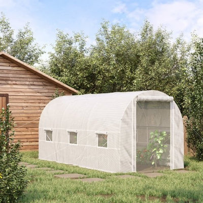 Outsunny 15 X 7 X 7 Walk - In Tunnel Greenhouse, Large Garden Hot House Kit With 6 Roll - up Windows & Roll Up Door, Steel Frame, White - 5 - CJ