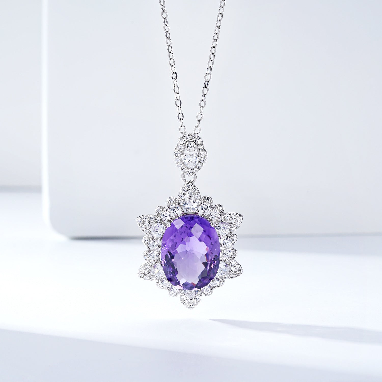 Natural Amethyst Necklace Women's 925 Silver - 4 - CJ