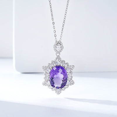 Natural Amethyst Necklace Women's 925 Silver - 4 - CJ