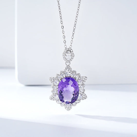 Natural Amethyst Necklace Women's 925 Silver - 4 - CJ