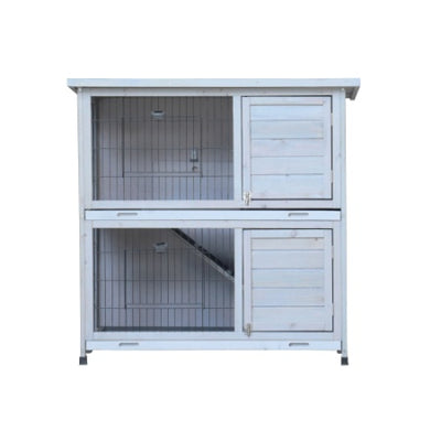 Rabbit Hutch Outdoor, 2 - Story Rabbit Cage Indoor With Run, Bunny Cage With 2 Removable No - Leak Trays, Pet Cages With Non - Slip Ramp, Waterproof Roof, Fence, For Small Animals - 5 - CJ