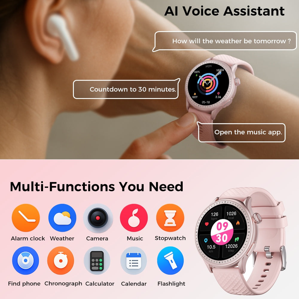 Round Screen Smartwatch, 1.43in HD 3ATM Waterproof, Equipped With Heart Rate Detection, Sleep Monitoring, And Step Tracking,100 Sports Modes Movement Monitor Holiday Gifts Fashion Watches - 5 - CJ