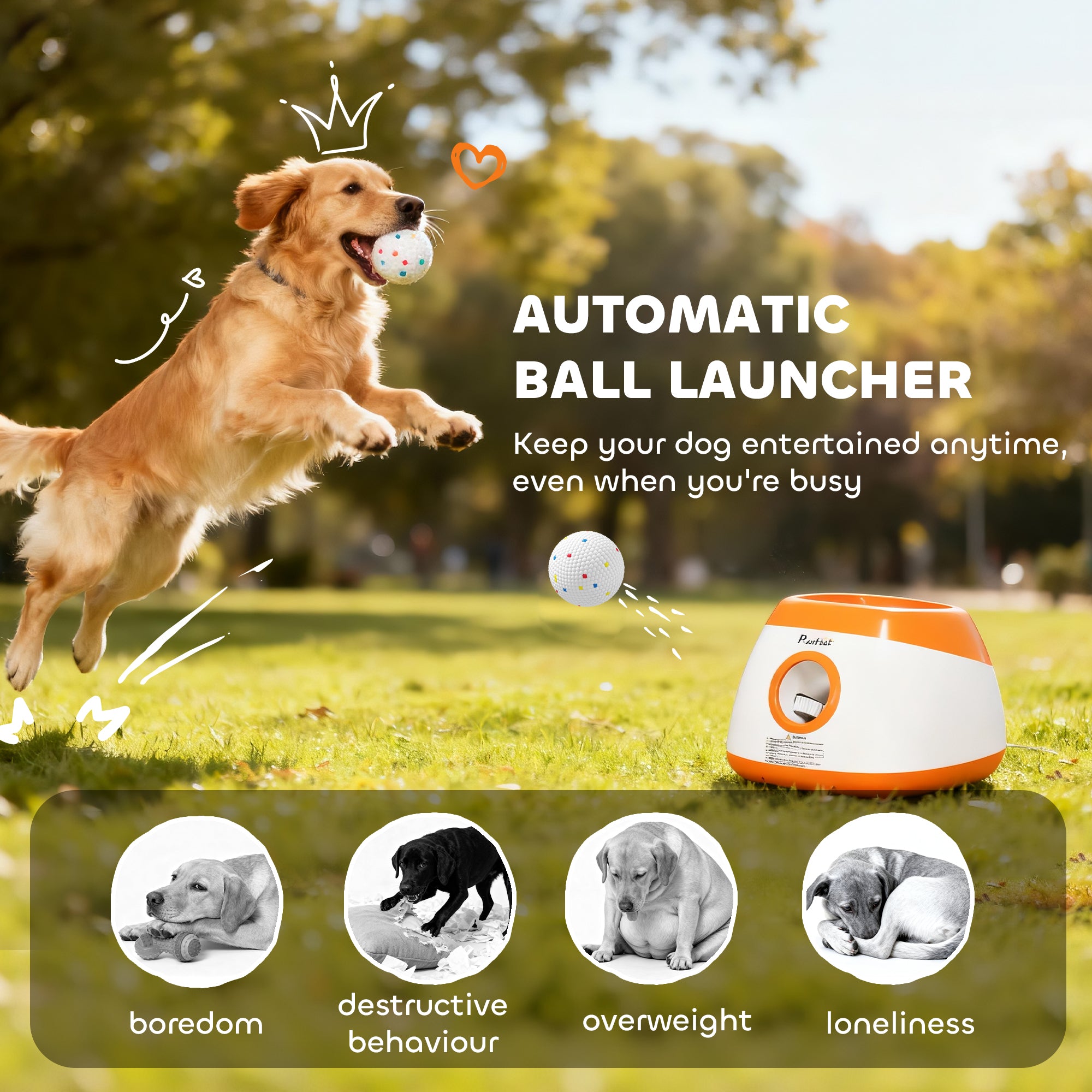 Automatic Dog Ball Launcher with 26 - 79 FT Distance, Automatic Ball Launcher for Medium and Large Dogs, Orange - 5 - CJ