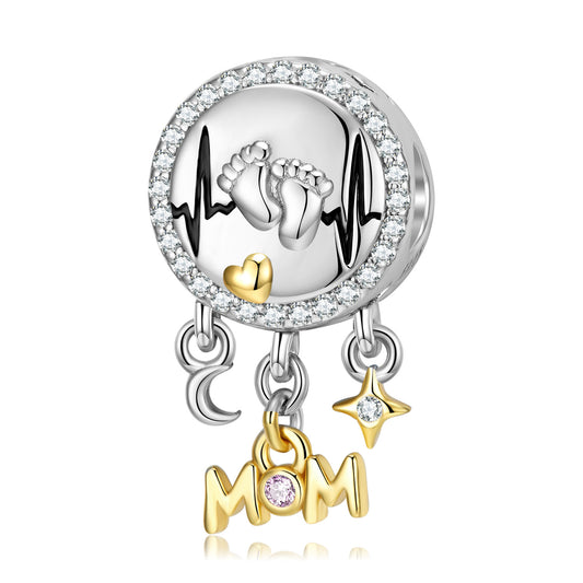 S925 Sterling Silver Heartbeat Footprint Beads Mother's Day Bracelet Necklace Diy Beads Silver Accessories - 4 - https://x.com/titan_prim62775J
