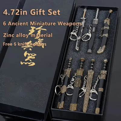 Mini Ancient Sword Set With Display Stand (6pcs) Or (14pcs) - Metal Mini Sword Weapon Model Keychain Pendant, Suitable For History Enthusiasts, Party Supplies And Decorations, Unique Gifts, Collectibl - 5 - cjdropshipping