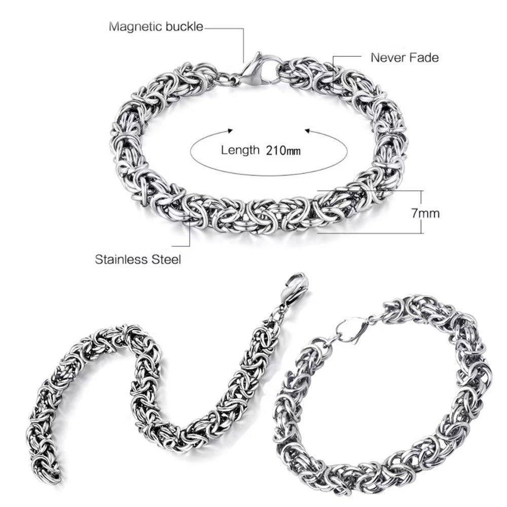 Vintage Braided Titanium Steel Bracelet For Men - Hip Hop Minimalist Chain Style, Durable Stainless Steel Handmade Link Brace