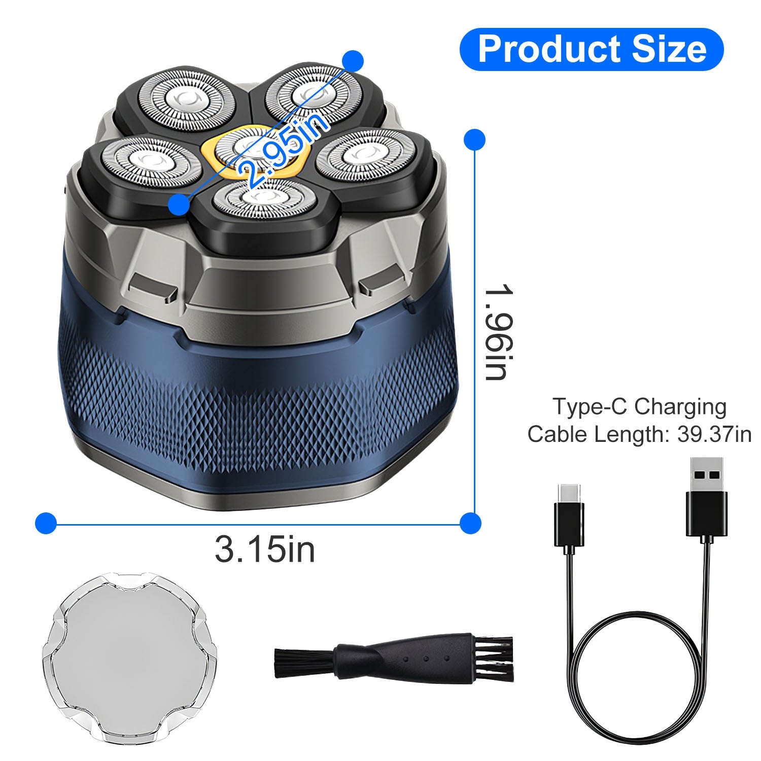 1Pc  Cordless Electric Head Shaver For Men 6D Magnetic Floating Head IPX6 Waterproof Wet Dry Shaving Electric Razor Type-C Rechargeable Trimmer With LED Digital Display For Bald Man