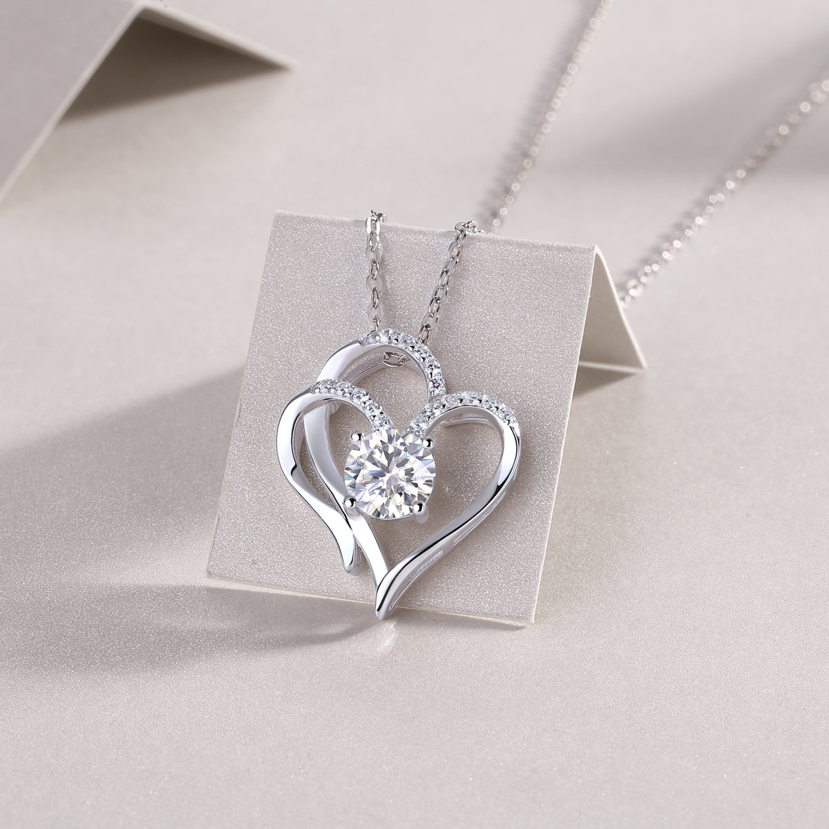 1Heart To Heart Connected Luxury Fashion Diamond Pendant Necklace Set With Mosan Diamond Silver Ornaments Prohibit TikTok sales - 5 - CJ