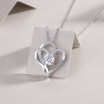 1Heart To Heart Connected Luxury Fashion Diamond Pendant Necklace Set With Mosan Diamond Silver Ornaments Prohibit TikTok sales - 5 - CJ