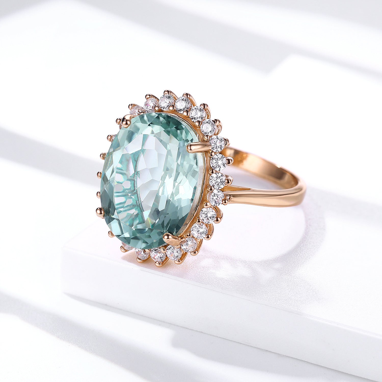 S925 Silver Set Natural Green Crystal Ring Wedding Jewelry Female - 4 - CJ