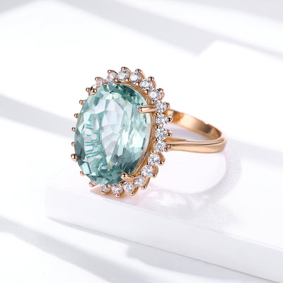 S925 Silver Set Natural Green Crystal Ring Wedding Jewelry Female - 4 - CJ