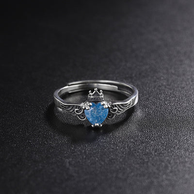 Blue Moonlight Silver Jewelry S925 Sterling Silver Japanese And Korean Trend Angel Wing Crown Ring - 4 - CJ