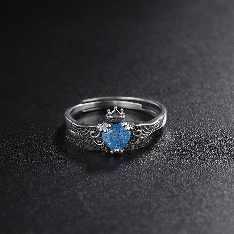 Blue Moonlight Silver Jewelry S925 Sterling Silver Japanese And Korean Trend Angel Wing Crown Ring - 4 - CJ