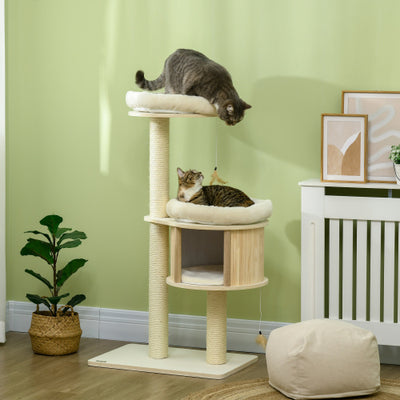 PawHut 3 Level Cat Tree With Sisal Scratching Posts  Cat Badminton Toy For Playing  Soft Cushions  Play Areas - 5 - CJ