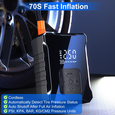 1Pc 150PSI Cordless Tire Inflator Digital Air Compressor With LED Light Emergency Power Bank For Cars Motorcycles Bicycles Balls - 5 - cjdropshipping