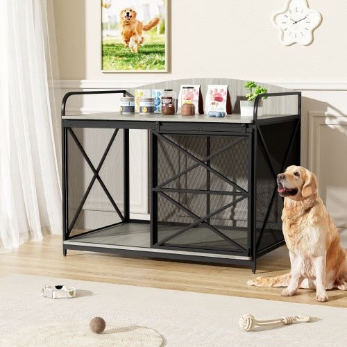42.8 Heavy Duty Large Dog Crate Furniture For Large Medium Dog, Farmhouse Wooden Dog Kennel Indoor End Table, Decorative Pet House For Large Dogs - 5 - CJ